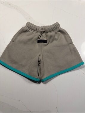 Essentials Fear of God Boys Relaxed Fit Tan Shorts with Teal Trim